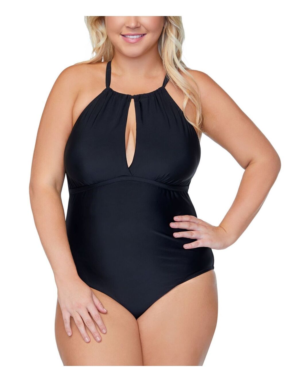 RAISINS CURVE Women's Black Strappy Back Catania One Piece Swimsuit 24W New